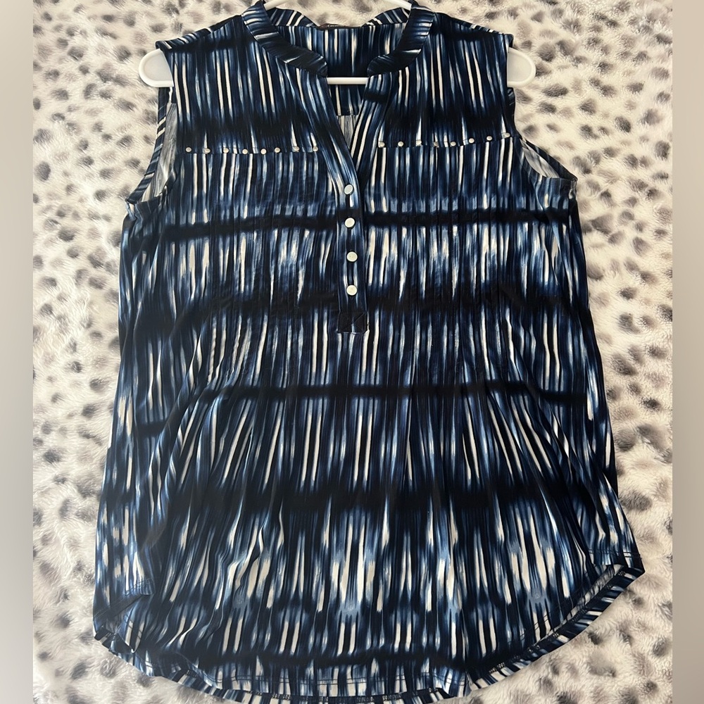 Cocomo Navy Blue and White Sleeveless Patterned Dressy Tank